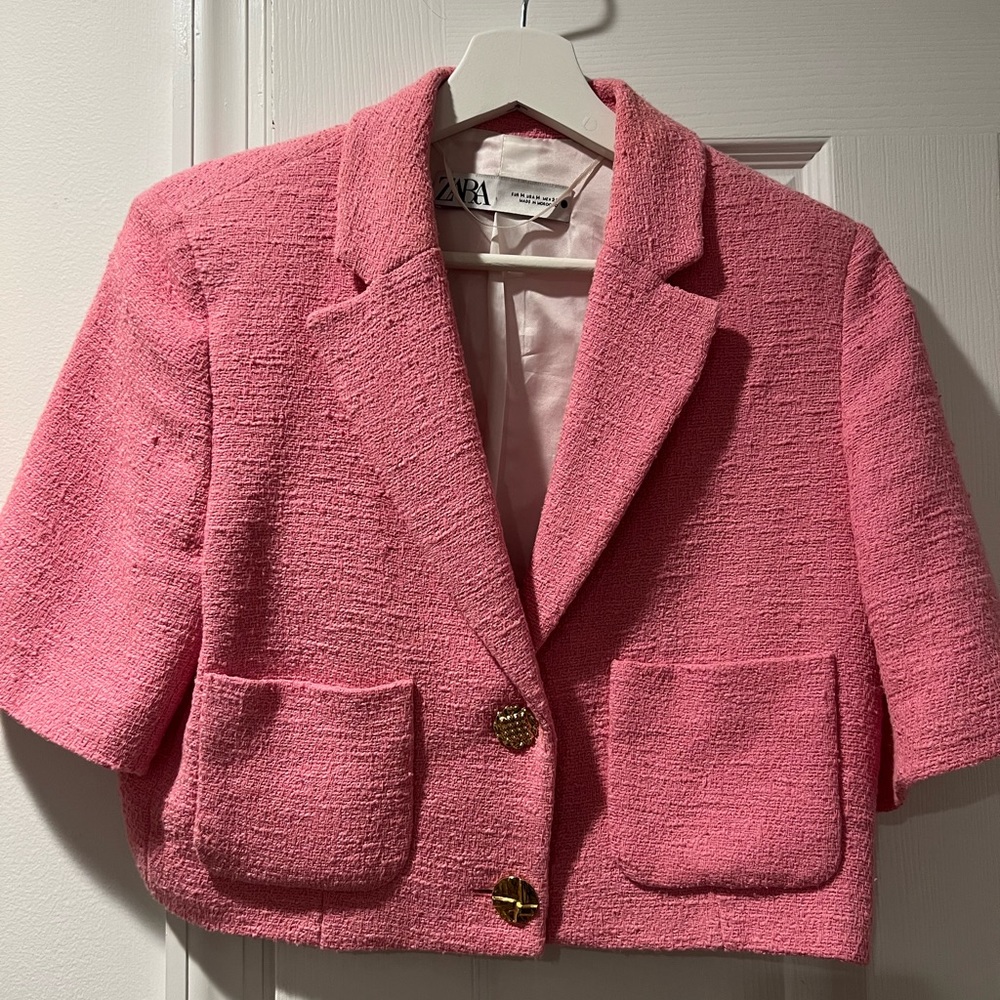 Zara Pink Bouclé Blazer with Notched Lapels